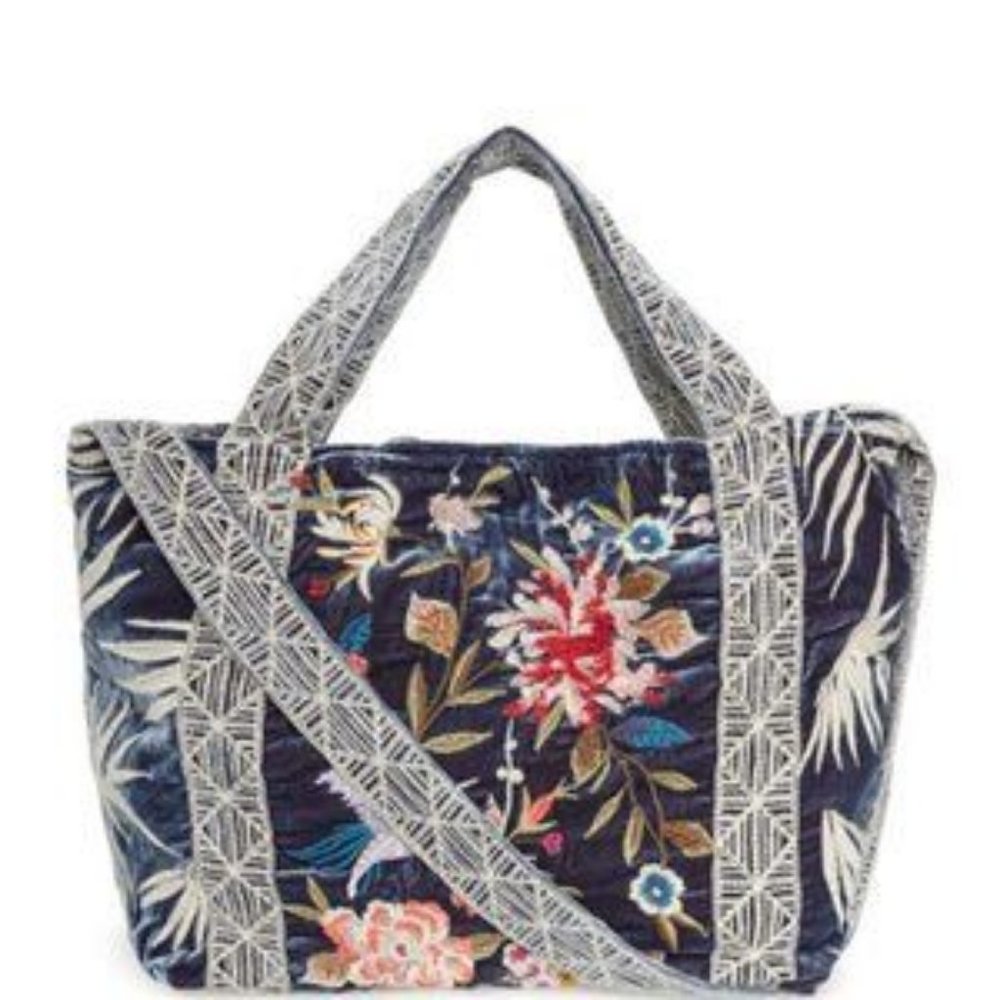 New Johnny Was Kasumi Embroidered Velvet Tote Bag - Picture 3 of 14